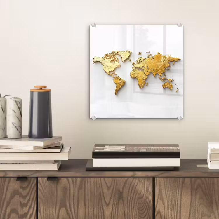 Wereldkaart - Volumineus - Wit plexiglas 5mm klein -sfeer1