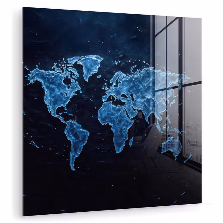 Wereldkaart - Waterstructuur - Blauw plexiglas 5mm klein -zzzproduct_nieuw