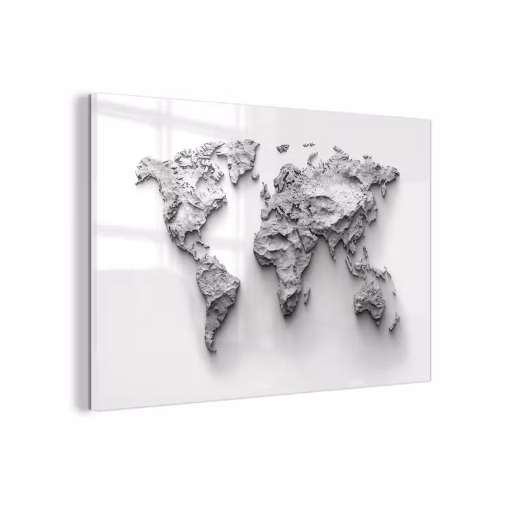 Wereldkaart - Wit - Betonstructuur plexiglas 5mm klein -zzzproduct_nieuw