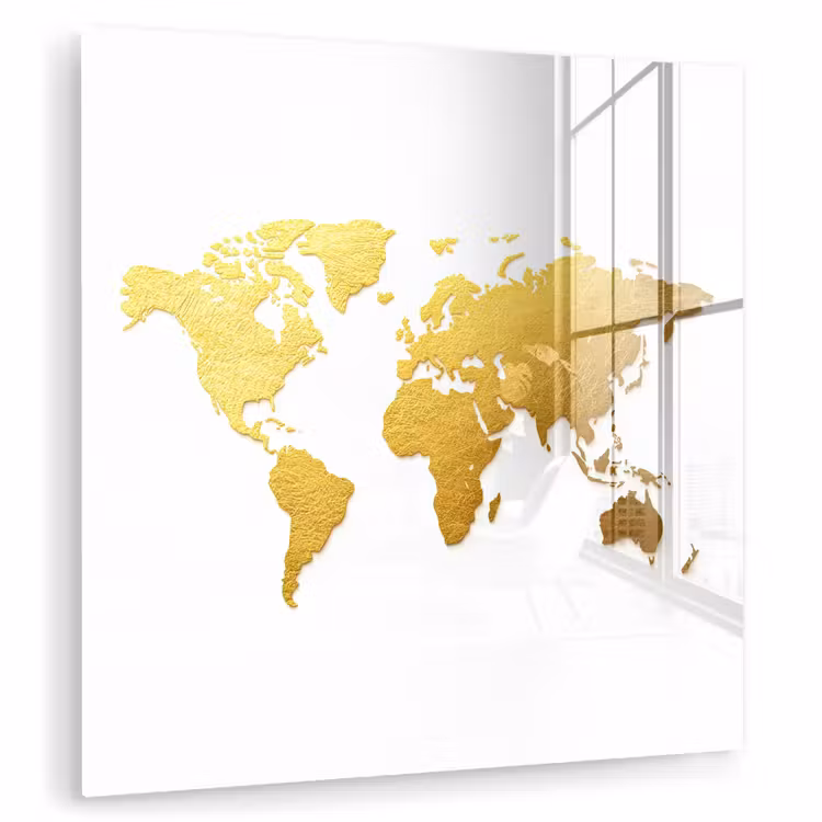 Wereldkaart - Wit - Leerachtig textuur plexiglas 5mm klein -zzzproduct_nieuw