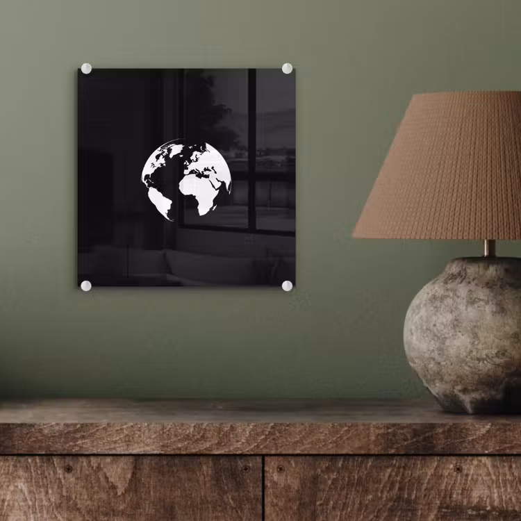Wereldkaart - Wit - Zwart - Wereldbol plexiglas 5mm klein -sfeer3
