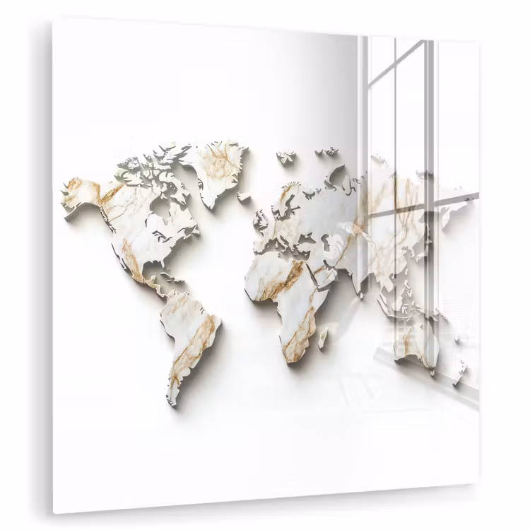 Wereldkaart - Wit Marmer - Luxueus plexiglas 5mm klein -zzzproduct_nieuw