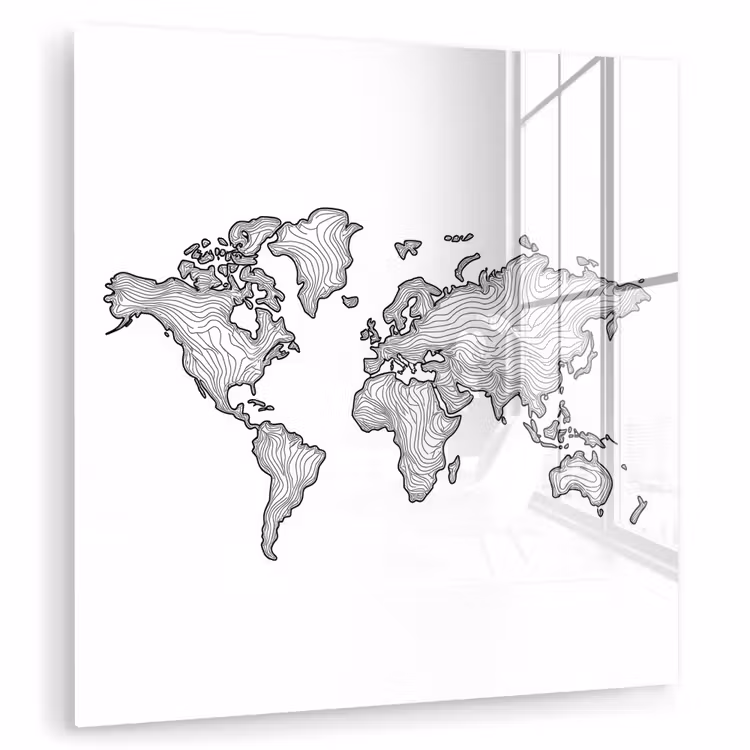 Wereldkaart - Golven - Lijnen plexiglas 5mm klein -zzzproduct_nieuw