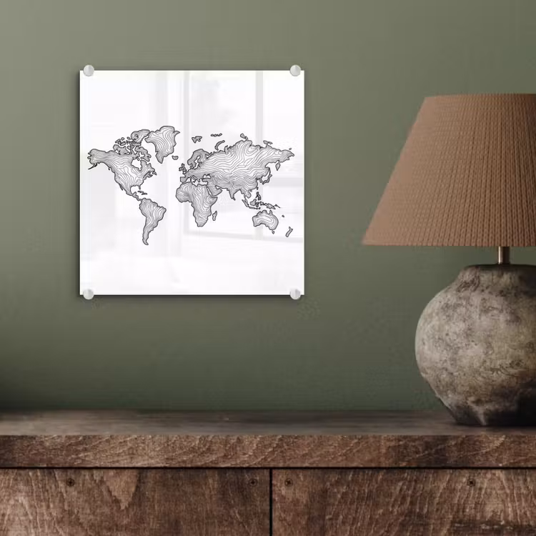 Wereldkaart - Golven - Lijnen plexiglas 5mm klein -sfeer3