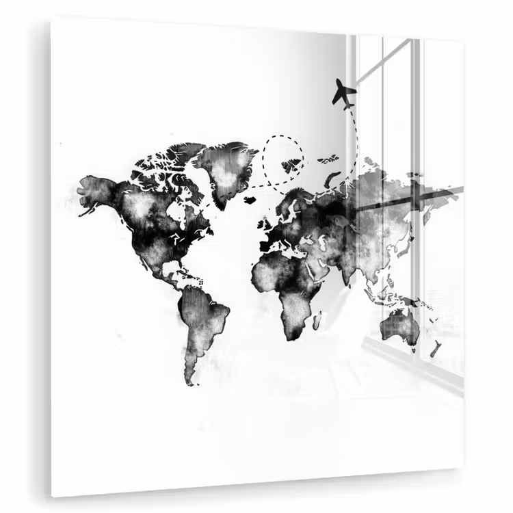 Wereldkaart - Wereldreis - Inkt plexiglas 5mm klein -zzzproduct_nieuw