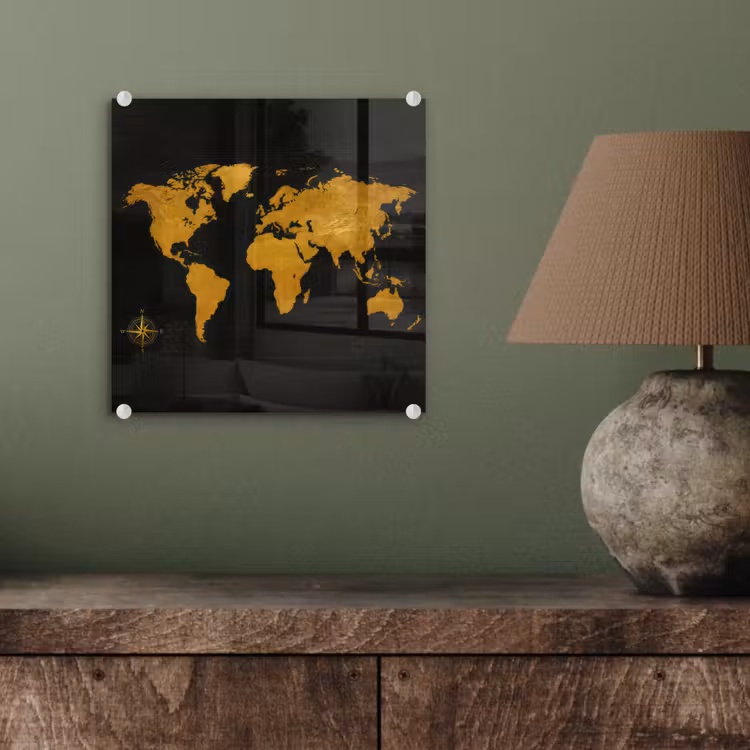 Wereldkaart - Windroos - Raster - Klassiek plexiglas 5mm klein -sfeer3