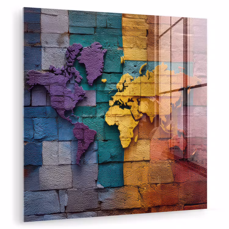 Wereldkaart - Bakstenen - Regenboog plexiglas 5mm klein -zzzproduct_nieuw