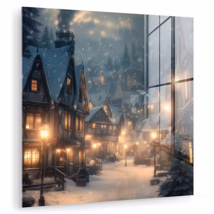 Winterdorp - Sneeuw - Donker plexiglas 5mm klein -zzzproduct_nieuw