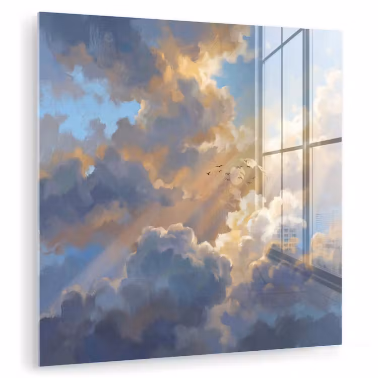 Wolken - Zonnestralen - Natuur - Abstract - Blauw plexiglas 5mm klein -zzzproduct_nieuw