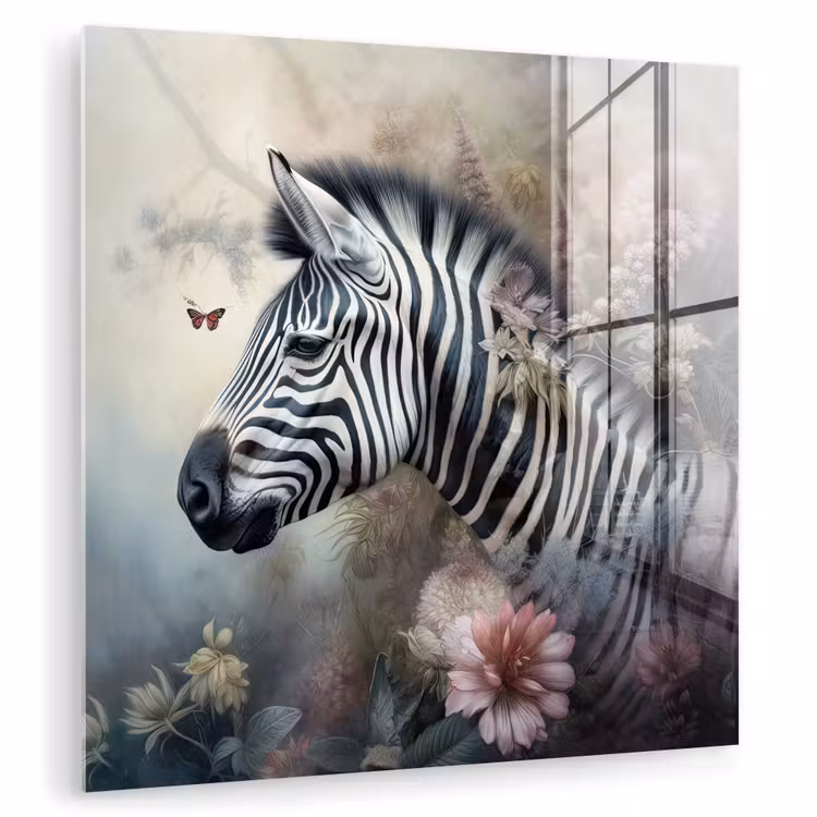 Zebra - Wilde dieren - Vlinder - Bloemen plexiglas 5mm klein -zzzproduct_nieuw