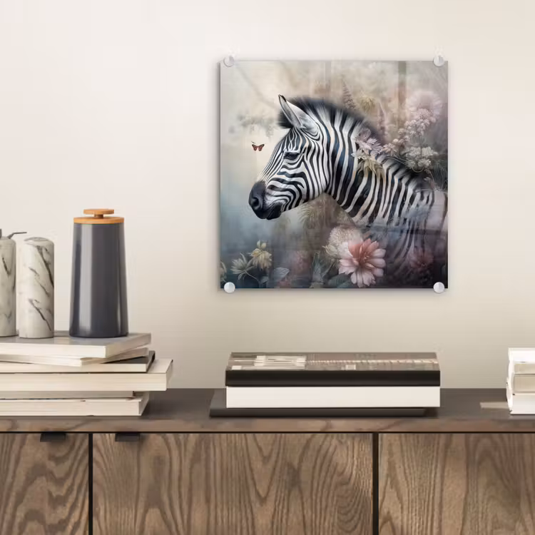 Zebra - Wilde dieren - Vlinder - Bloemen plexiglas 5mm klein -sfeer1