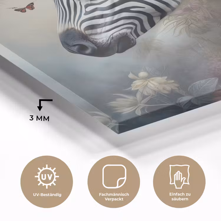 Zebra - Wilde dieren - Vlinder - Bloemen plexiglas 5mm klein -wsfeer2_DE