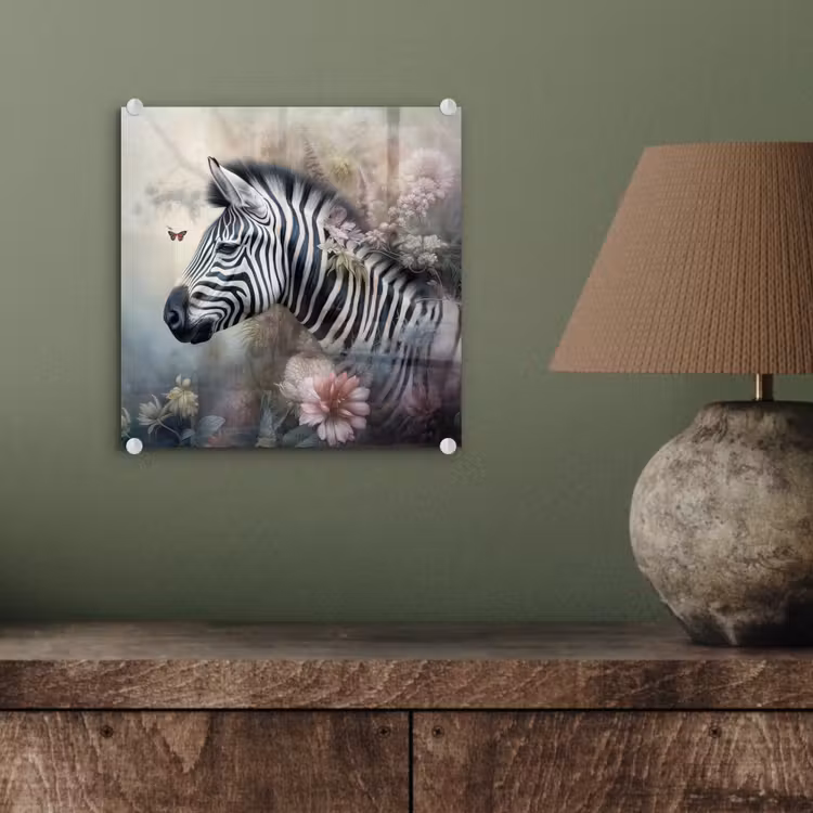 Zebra - Wilde dieren - Vlinder - Bloemen plexiglas 5mm klein -sfeer3