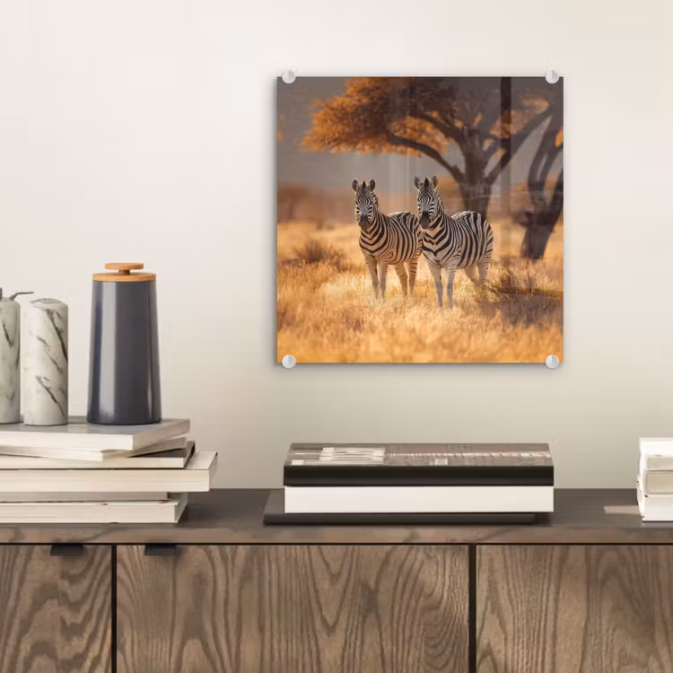 Zebra's - Savannelandschap - Gras plexiglas 5mm klein -sfeer1