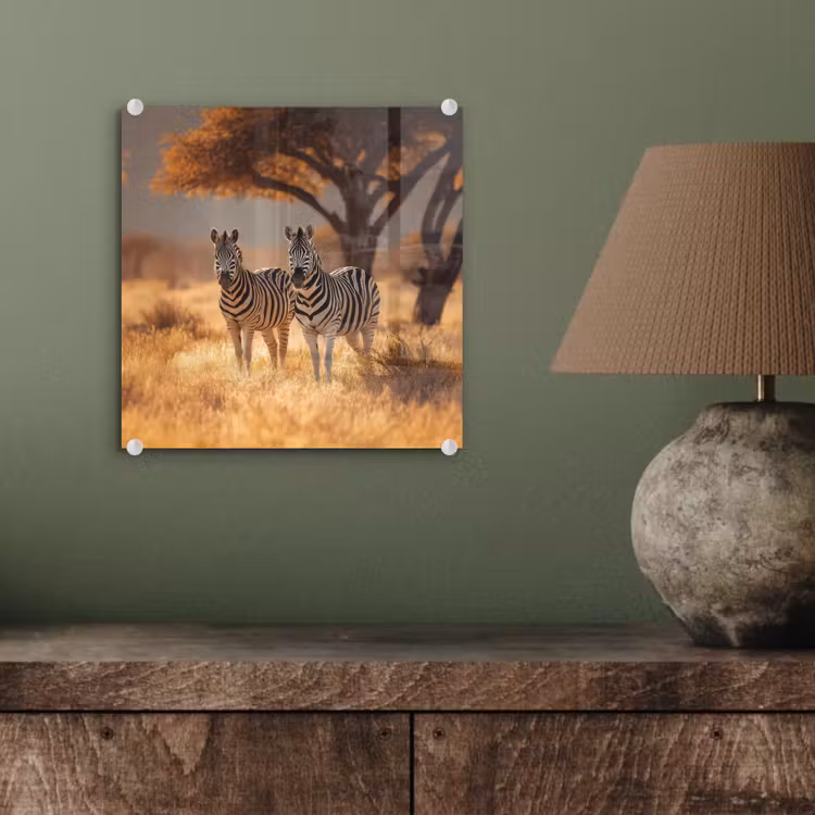 Zebra's - Savannelandschap - Gras plexiglas 5mm klein -sfeer3