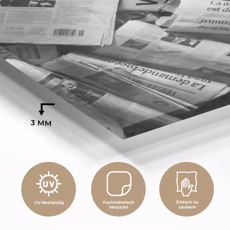 Krant - Stapel - Nieuws - Zwart-wit plexiglas 5mm klein -wsfeer2_DE