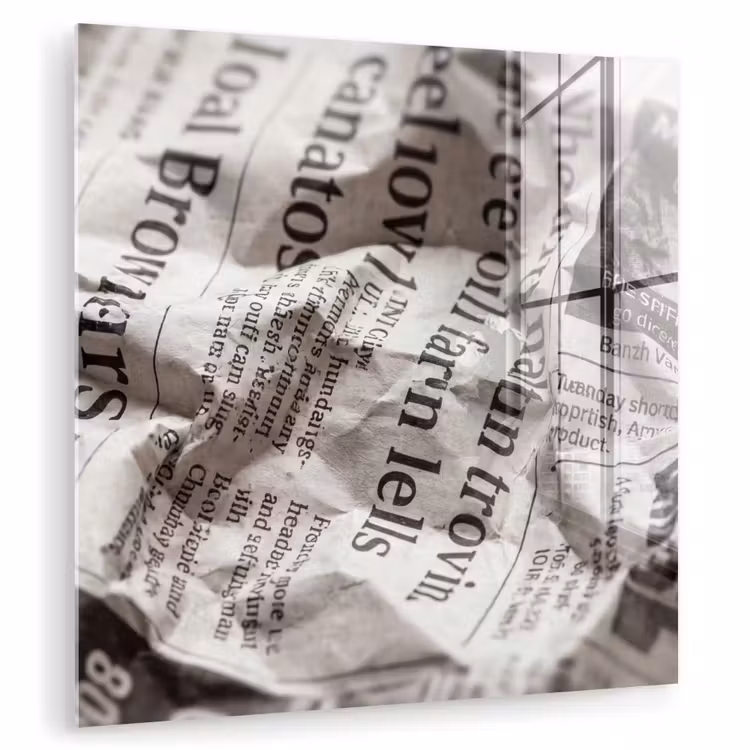 Krant - Gekreukeld - Textuur - Vintage - Zwart-wit plexiglas 5mm klein -zzzproduct_nieuw
