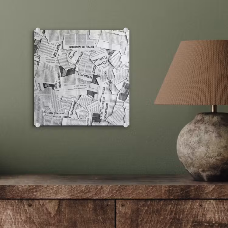 Krant - Versnipperd - Textuur - Zwart-wit - Abstract plexiglas 5mm klein -sfeer3
