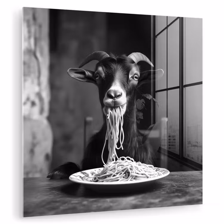Geit - Bord - Spaghetti - Zwart Wit plexiglas 5mm klein -zzzproduct_nieuw