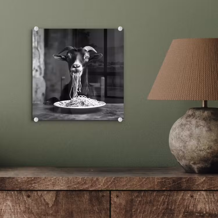Geit - Bord - Spaghetti - Zwart Wit plexiglas 5mm klein -sfeer3
