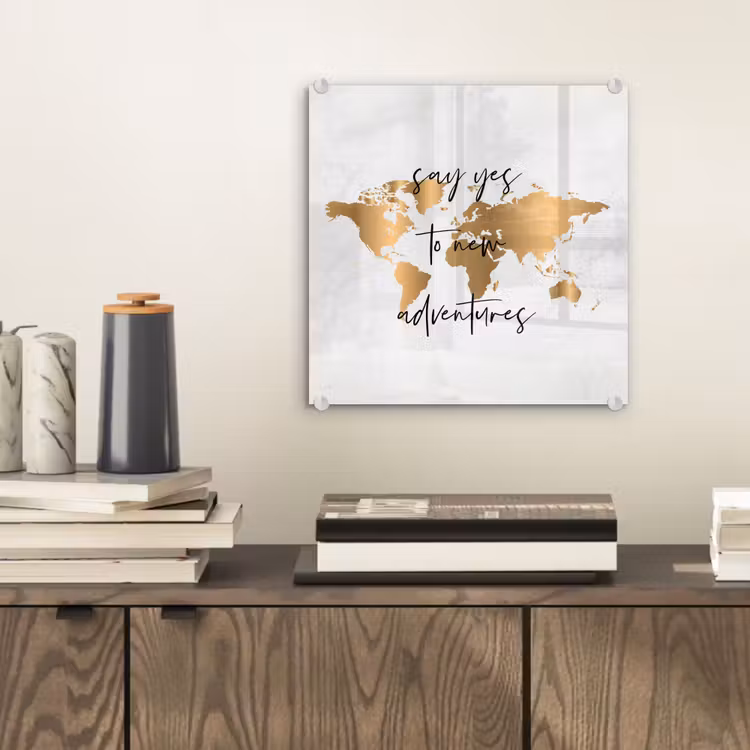 Quote - Goud - Glanzend - Wereldkaart plexiglas 5mm klein -sfeer1