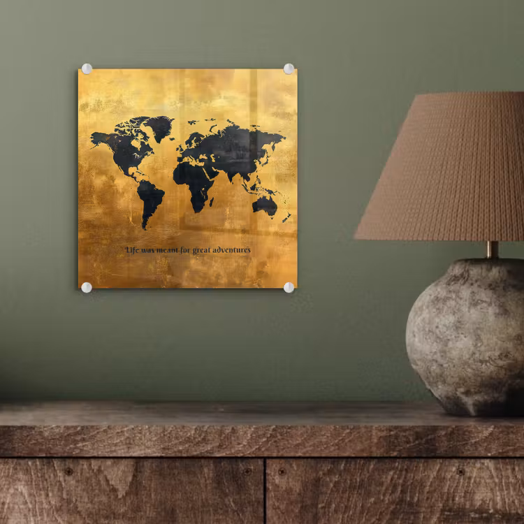 Quote - Goud - Wereldkaart - Zwart plexiglas 5mm klein -sfeer3