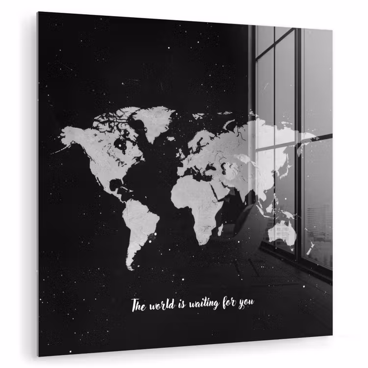 Quote - Wereldkaart - Zwart plexiglas 5mm klein -zzzproduct_nieuw