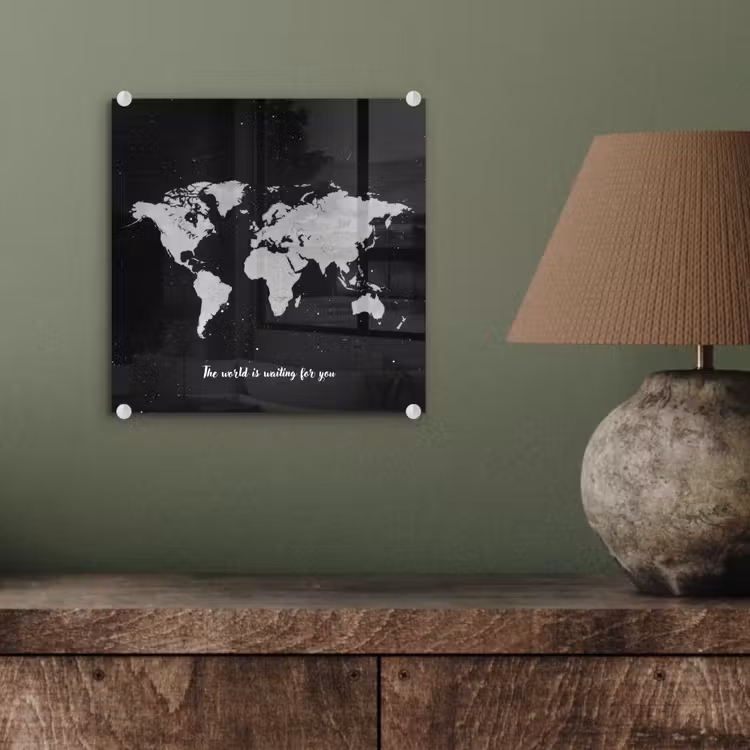 Quote - Wereldkaart - Zwart plexiglas 5mm klein -sfeer3