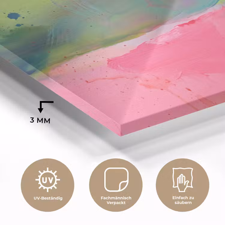 Glasbild - Zusammenfassung – Farben – Modern – Grün – Rosa - Abstract - Kleuren - Modern - Groen - Roze plexiglas 5mm klein