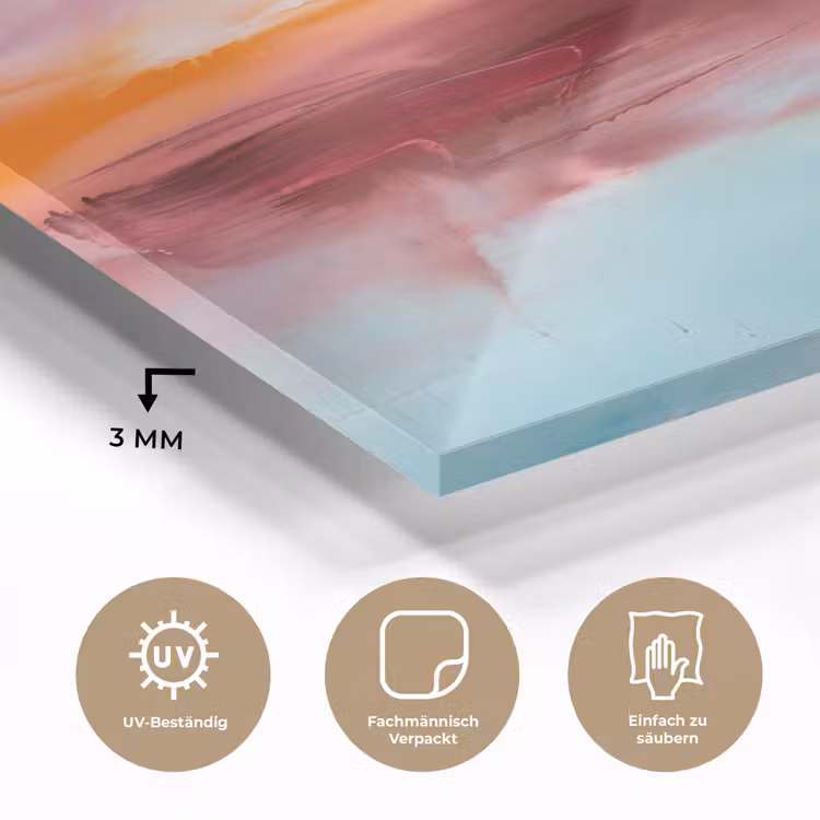 Glasbild - Zusammenfassung – Farben – Modern – Kunst – Rosa - Abstract - Kleuren - Modern - Kunst - Roze plexiglas 5mm klein