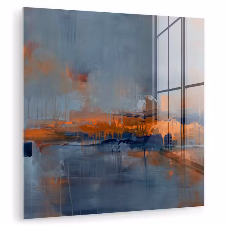 Glasbild - Zusammenfassung – Farben – Modern – Orange – Grau - Abstract - Kleuren - Modern - Oranje - Grijs plexiglas 5mm klein