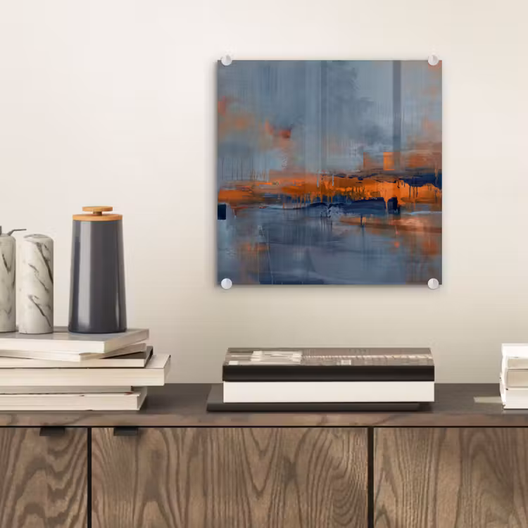 Glasbild - Zusammenfassung – Farben – Modern – Orange – Grau - Abstract - Kleuren - Modern - Oranje - Grijs plexiglas 5mm klein