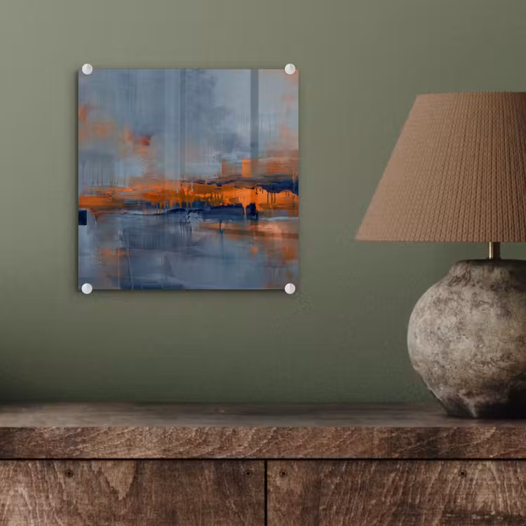 Glasbild - Zusammenfassung – Farben – Modern – Orange – Grau - Abstract - Kleuren - Modern - Oranje - Grijs plexiglas 5mm klein