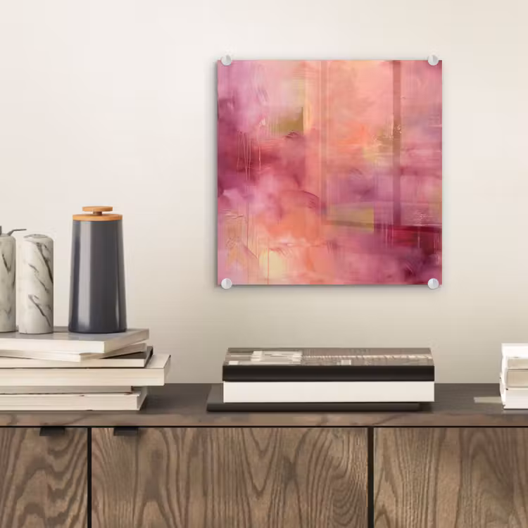 Glasbild - Zusammenfassung – Farben – Modern – Rosa – Lila - Abstract - Kleuren - Modern - Roze - Paars plexiglas 5mm klein