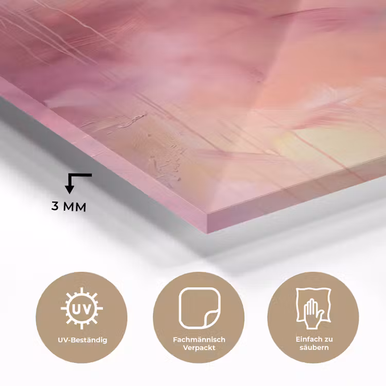Glasbild - Zusammenfassung – Farben – Modern – Rosa – Lila - Abstract - Kleuren - Modern - Roze - Paars plexiglas 5mm klein