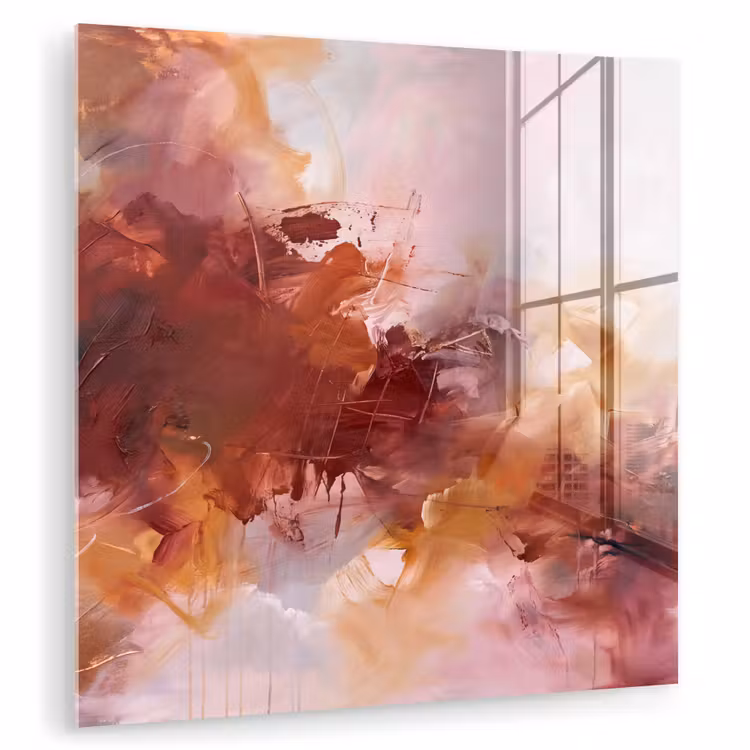 Glasbild - Zusammenfassung – Farbenfroh – Kunst – Modern – Rosa-Rot - Abstract - Kleurrijk - Kunst - Modern - Roze-Rood plexiglas 5mm klein