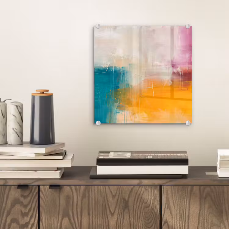 Glasbild - Zusammenfassung – Farbenfroh – Modern – Kunst – Orange - Abstract - Kleurrijk - Modern - Kunst - Oranje plexiglas 5mm klein