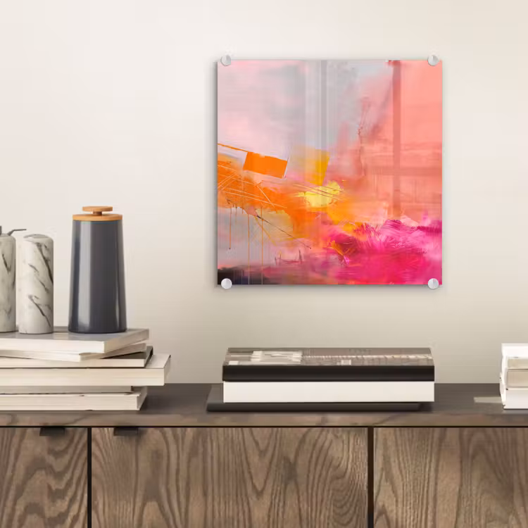 Glasbild - Zusammenfassung – Farbenfroh – Modern – Rosa - Abstract - Kleurrijk - Modern - Roze plexiglas 5mm klein