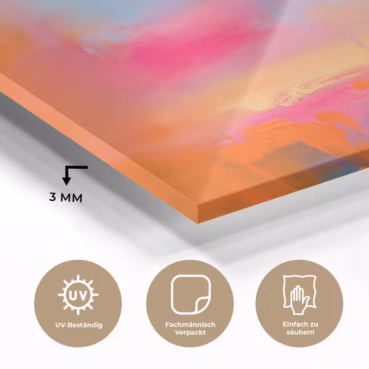 Glasbild - Zusammenfassung – Farbflächen – Modern – Orange – Blau - Abstract - Kleurvlakken - Modern - Oranje - Blauw plexiglas 5mm klein