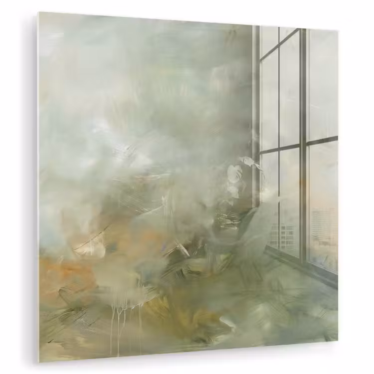 Glasbild - Zusammenfassung – Grün – Beige – Modern – Kunst - Abstract - Groen - Beige - Modern - Kunst plexiglas 5mm klein