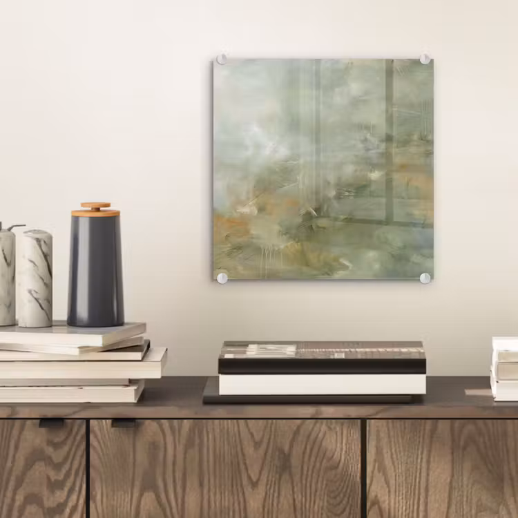 Glasbild - Zusammenfassung – Grün – Beige – Modern – Kunst - Abstract - Groen - Beige - Modern - Kunst plexiglas 5mm klein