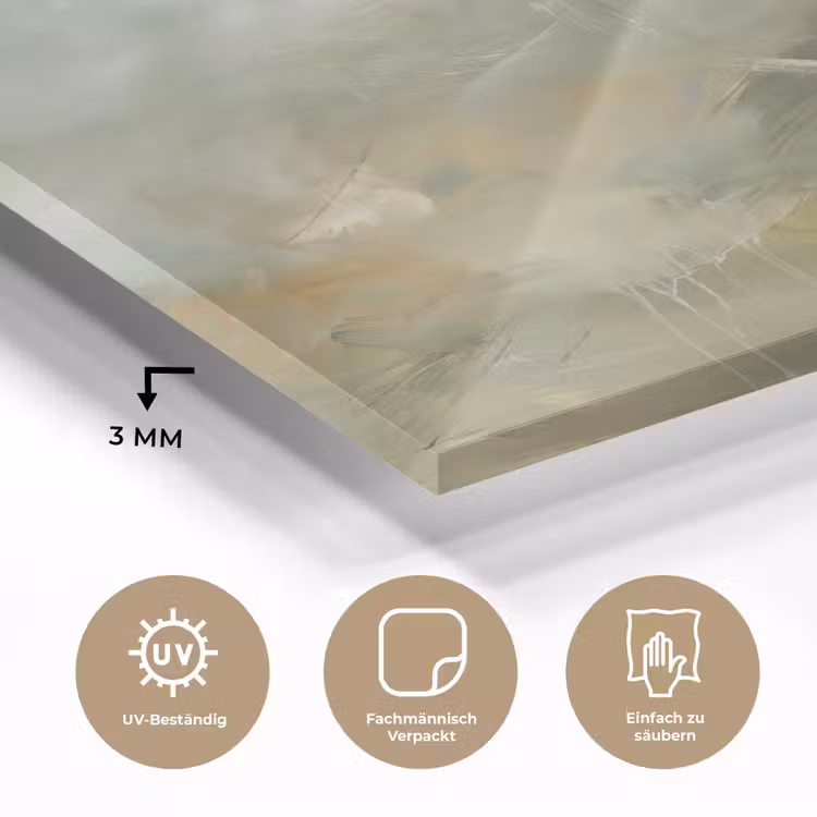 Glasbild - Zusammenfassung – Grün – Beige – Modern – Kunst - Abstract - Groen - Beige - Modern - Kunst plexiglas 5mm klein