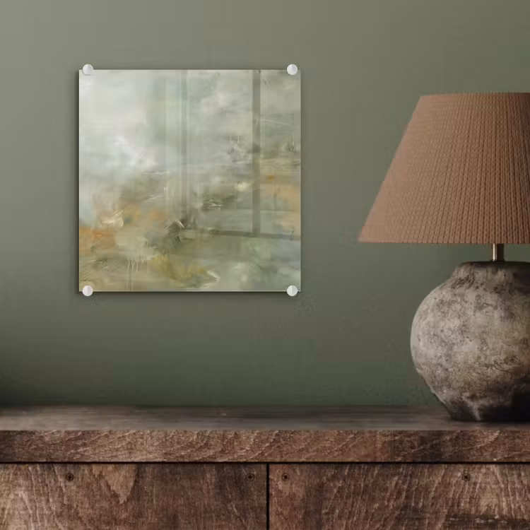 Glasbild - Zusammenfassung – Grün – Beige – Modern – Kunst - Abstract - Groen - Beige - Modern - Kunst plexiglas 5mm klein