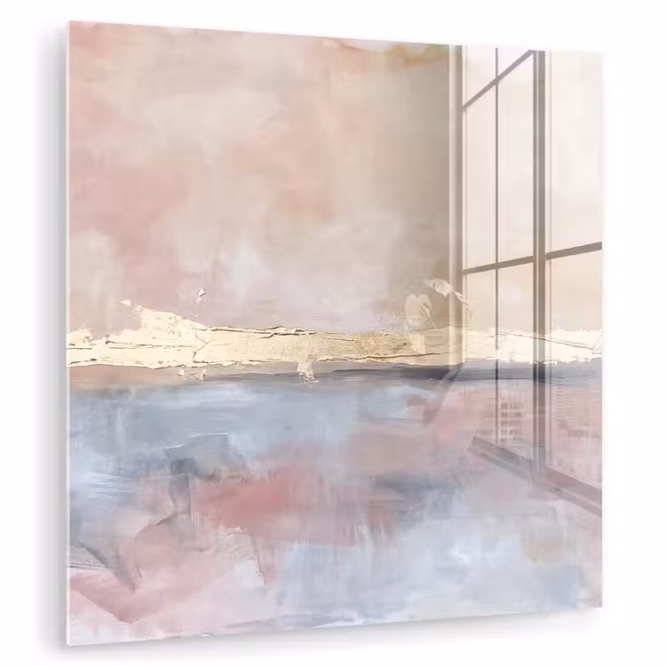 Glasbild - Zusammenfassung – Horizontal – Kunst – Rosa – Gold - Abstract - Horizontaal - Kunst - Roze - Goud plexiglas 5mm klein