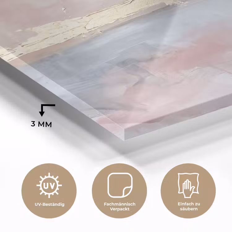 Glasbild - Zusammenfassung – Horizontal – Kunst – Rosa – Gold - Abstract - Horizontaal - Kunst - Roze - Goud plexiglas 5mm klein