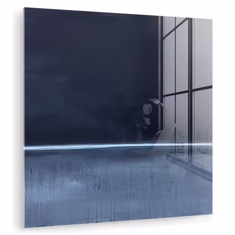 Glasbild - Zusammenfassung – Horizontale Linie – Minimalistisch – Dunkelblau – Kunst - Abstract - Horizontale lijn - Minimalistisch - Donkerblauw - Kunst plexiglas 5mm klein