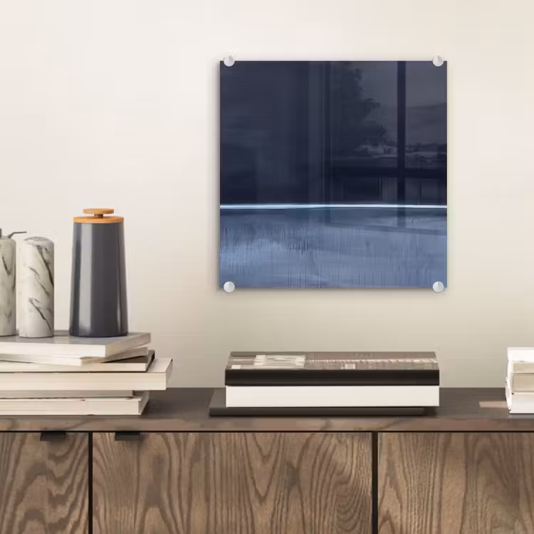 Glasbild - Zusammenfassung – Horizontale Linie – Minimalistisch – Dunkelblau – Kunst - Abstract - Horizontale lijn - Minimalistisch - Donkerblauw - Kunst plexiglas 5mm klein