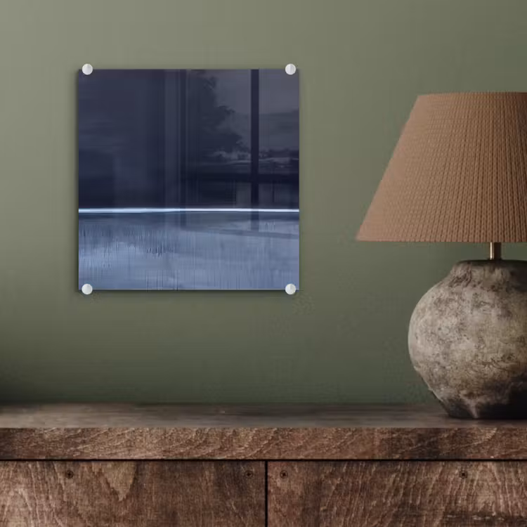 Glasbild - Zusammenfassung – Horizontale Linie – Minimalistisch – Dunkelblau – Kunst - Abstract - Horizontale lijn - Minimalistisch - Donkerblauw - Kunst plexiglas 5mm klein