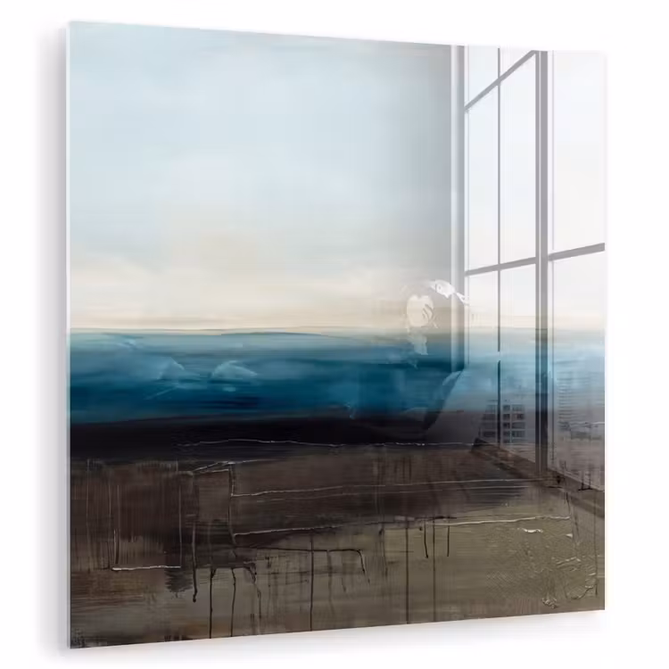 Glasbild - Zusammenfassung – Landschaft – Horizont – Blau – Modern - Abstract - Landschap - Horizon - Blauw - Modern plexiglas 5mm klein