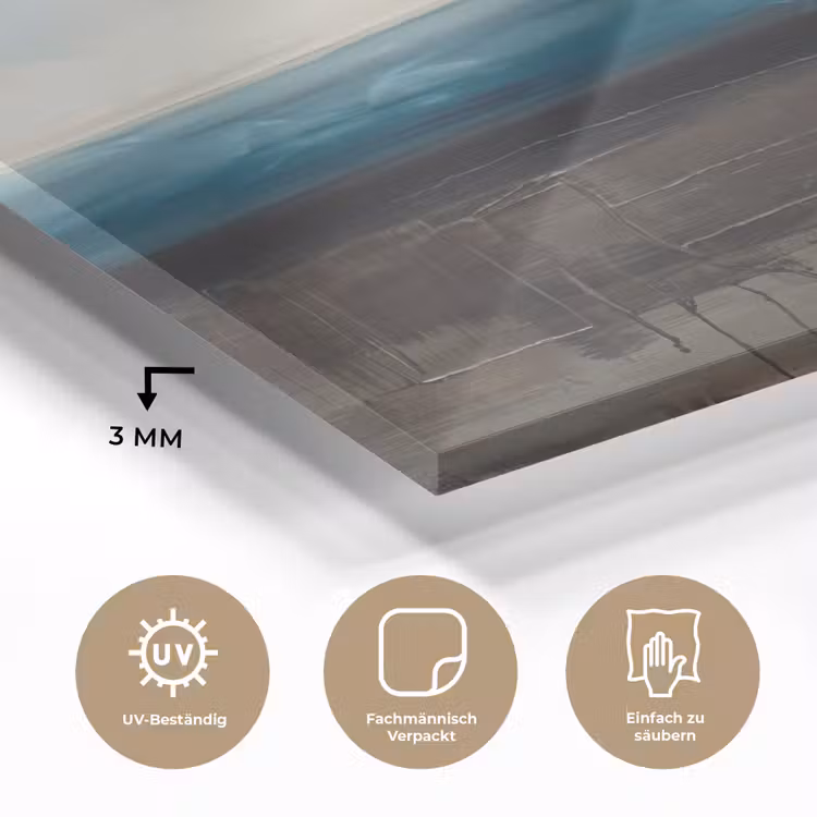 Glasbild - Zusammenfassung – Landschaft – Horizont – Blau – Modern - Abstract - Landschap - Horizon - Blauw - Modern plexiglas 5mm klein